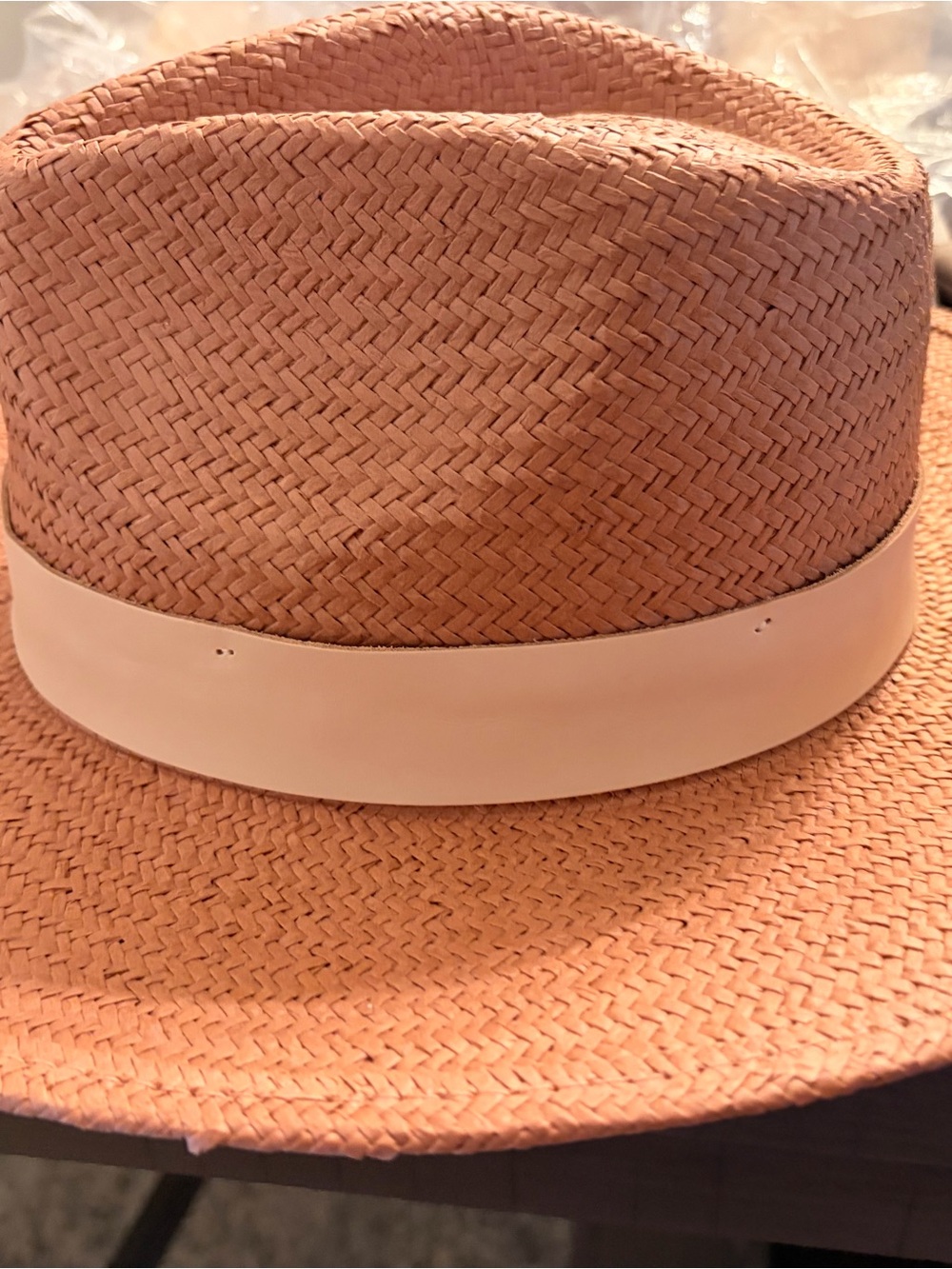 Wyeth by Todd Magill Straw Fedora Hat in Peach with Cream Band
